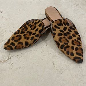 J Crew Leopard print real fur dyed calf hair mules